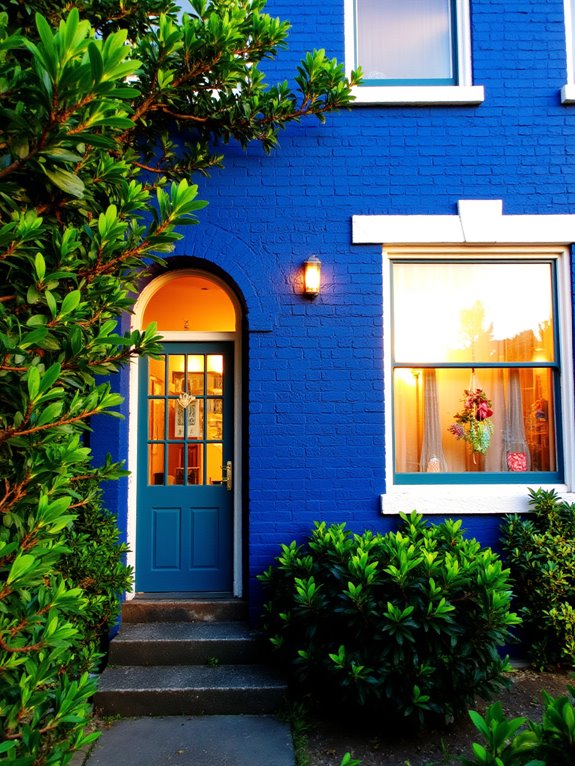 lighting enhances blue brick