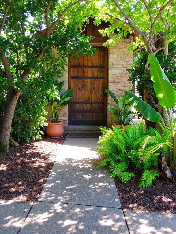 lush greenery frames entrance