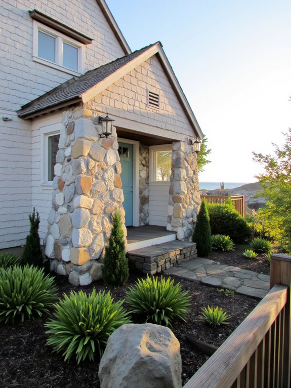 stone and wood accents