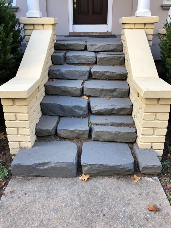 stone steps painted rails