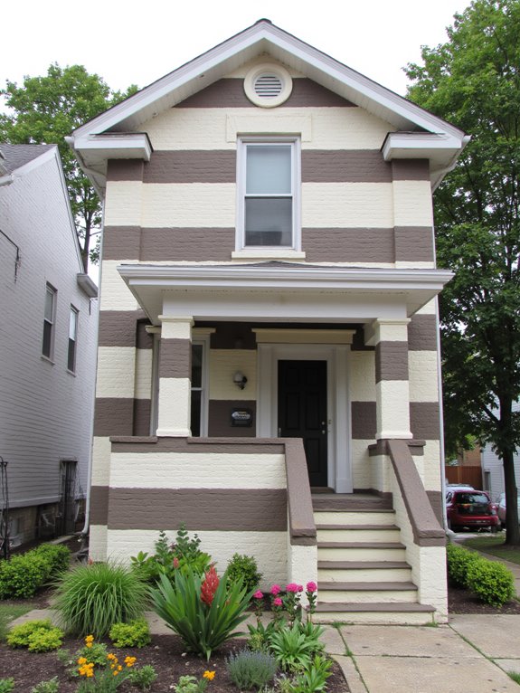 striped brick with fluted columns