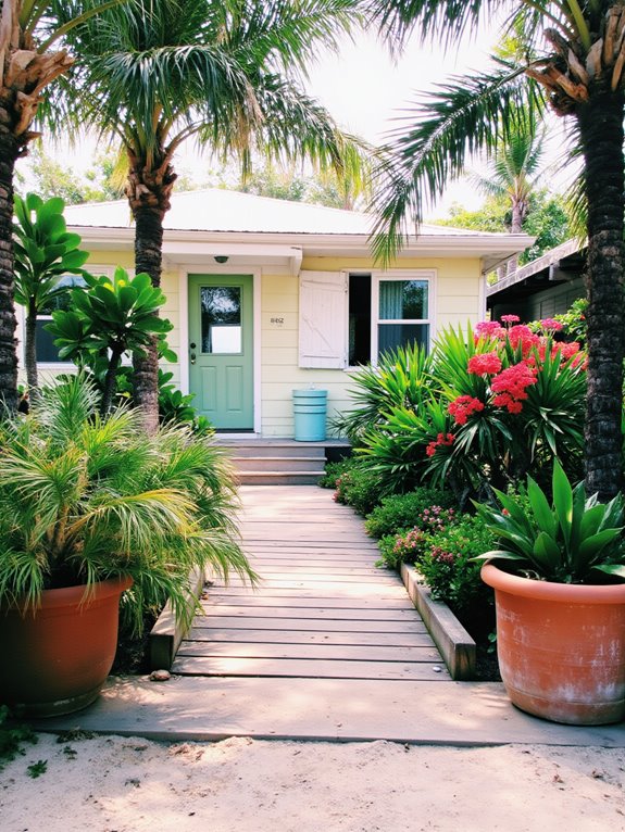tropical plants enhance entryway