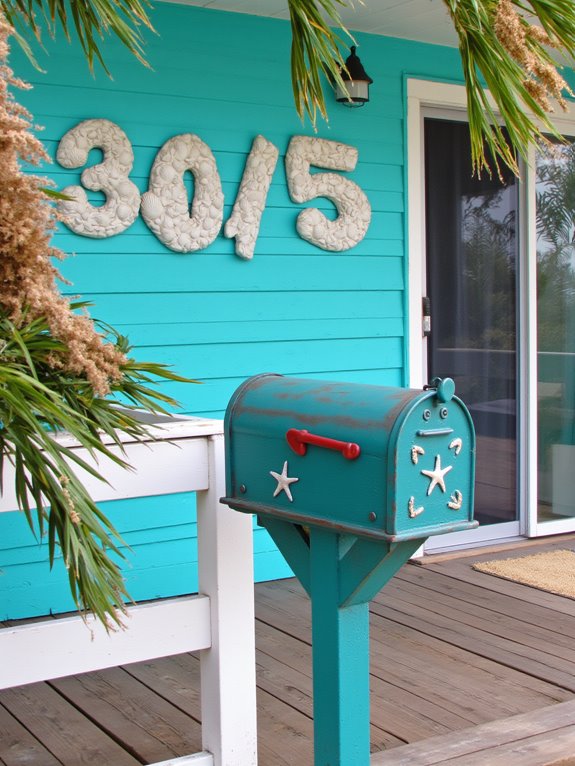 turquoise house numbers mailboxes