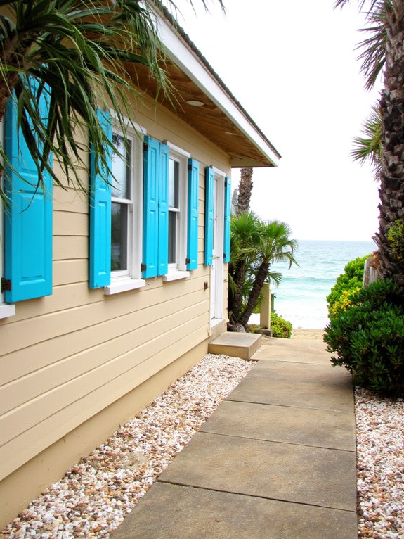 turquoise shutters enhance coastal charm