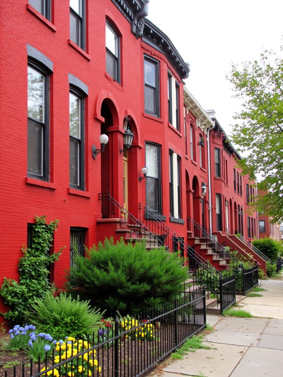 vibrant painted brick facades