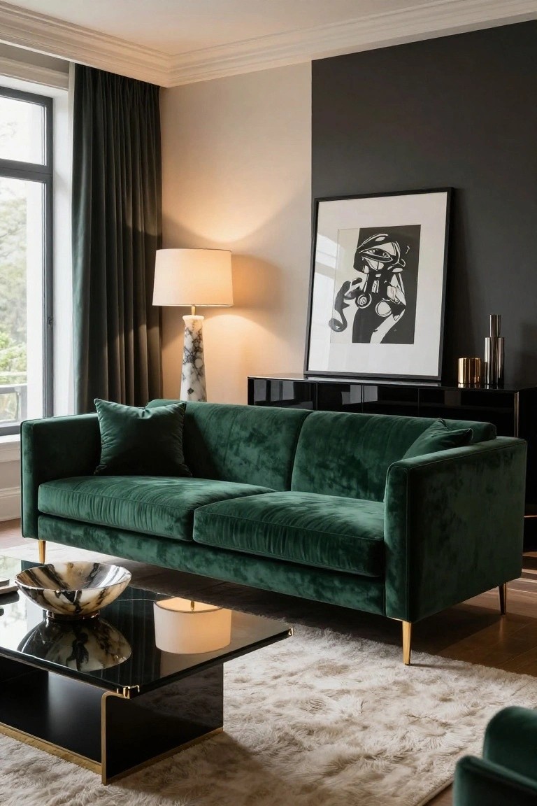 Emerald Green Velvet Sofa Style