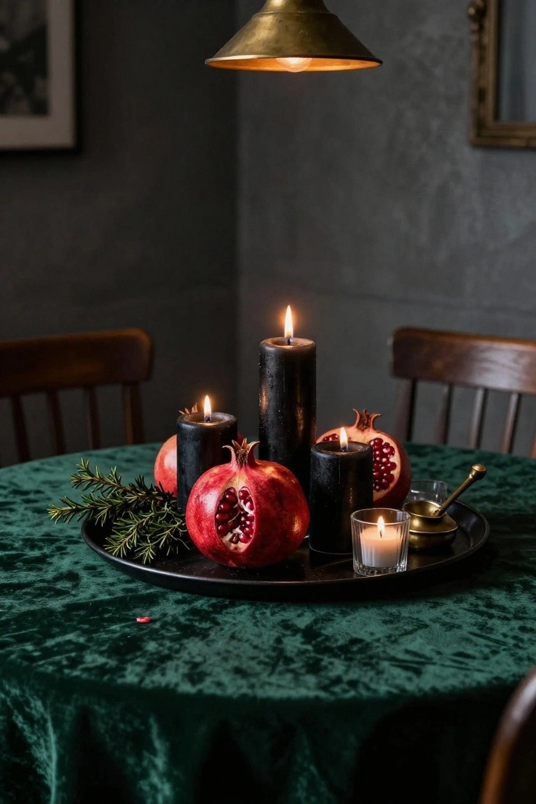 Black Candle Christmas Centerpiece Tray