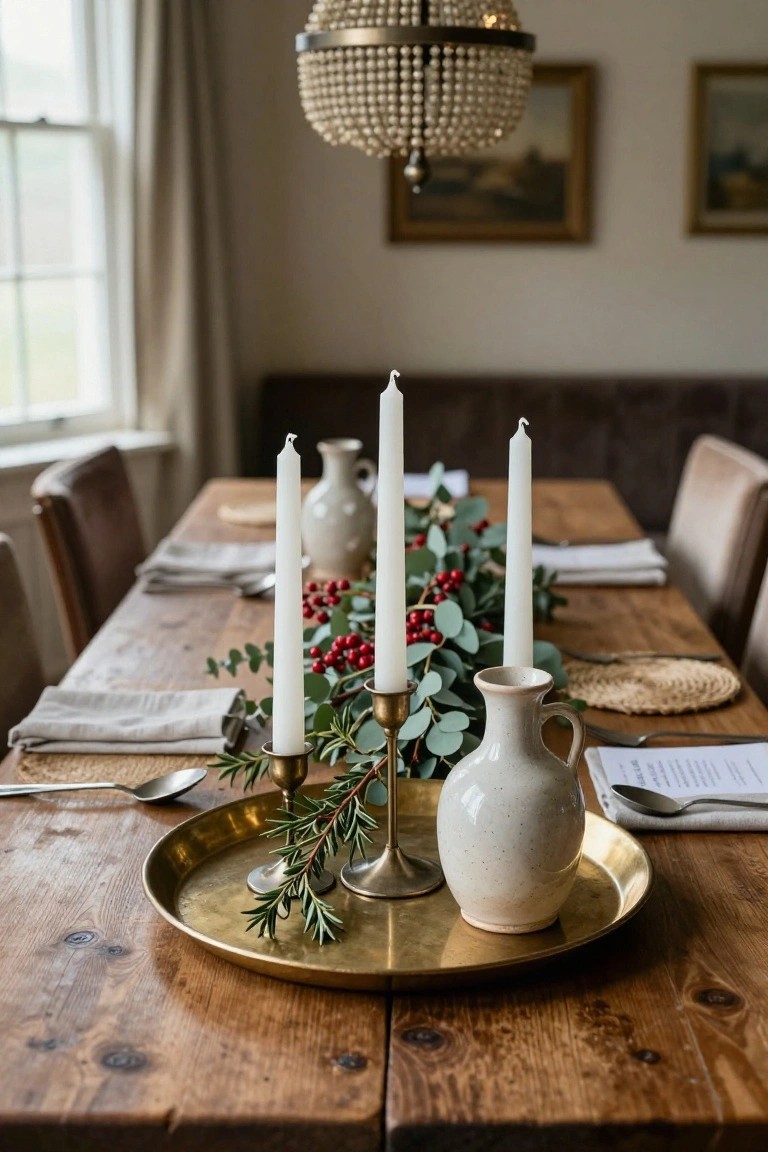 Brass Tray Christmas Centerpiece