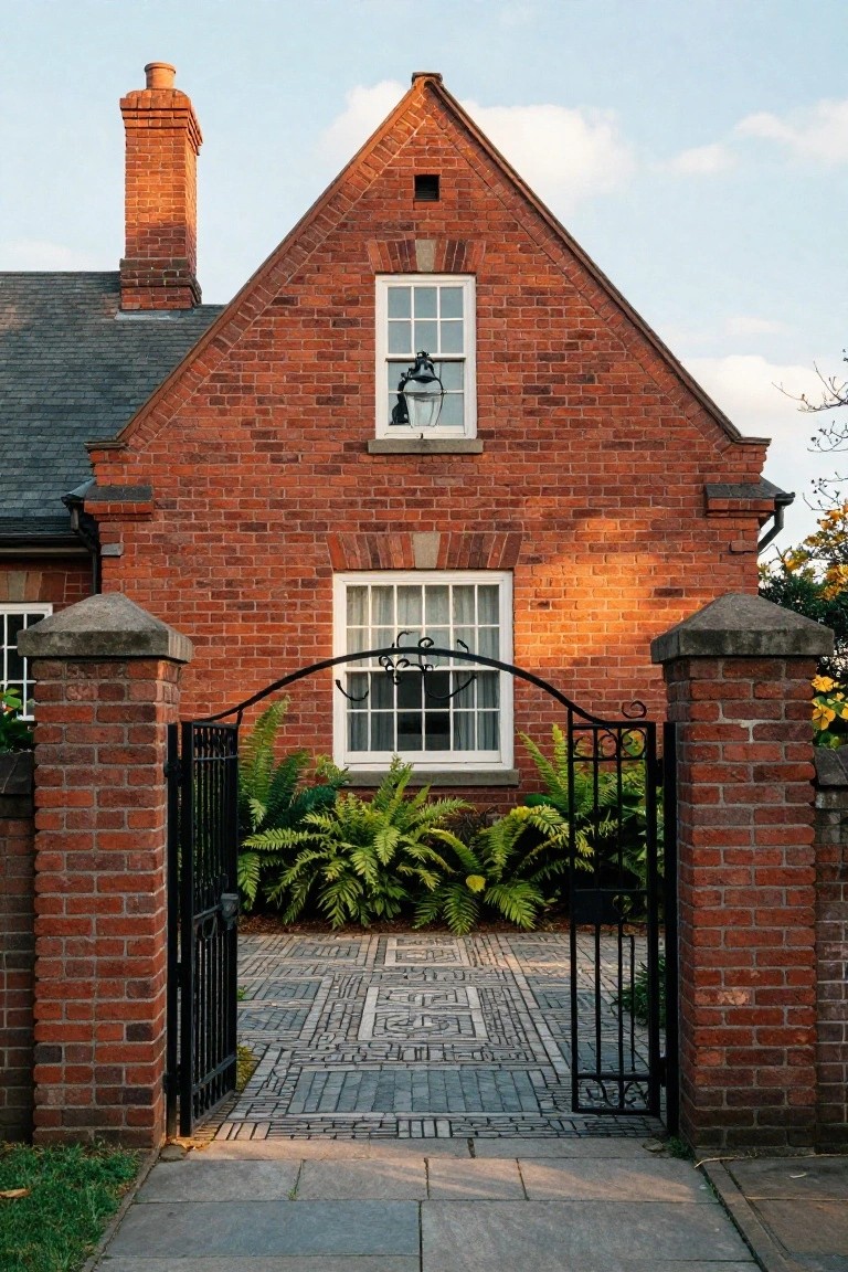 Wrought Iron Gate on Brick Pillars