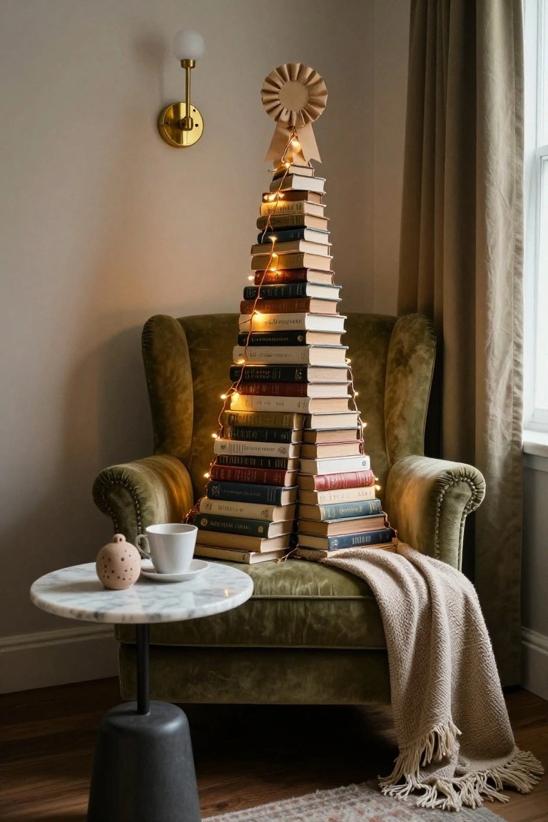 DIY Book Stack Christmas Tree
