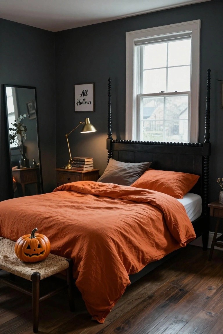 Burnt Orange Bedding for Halloween Coziness