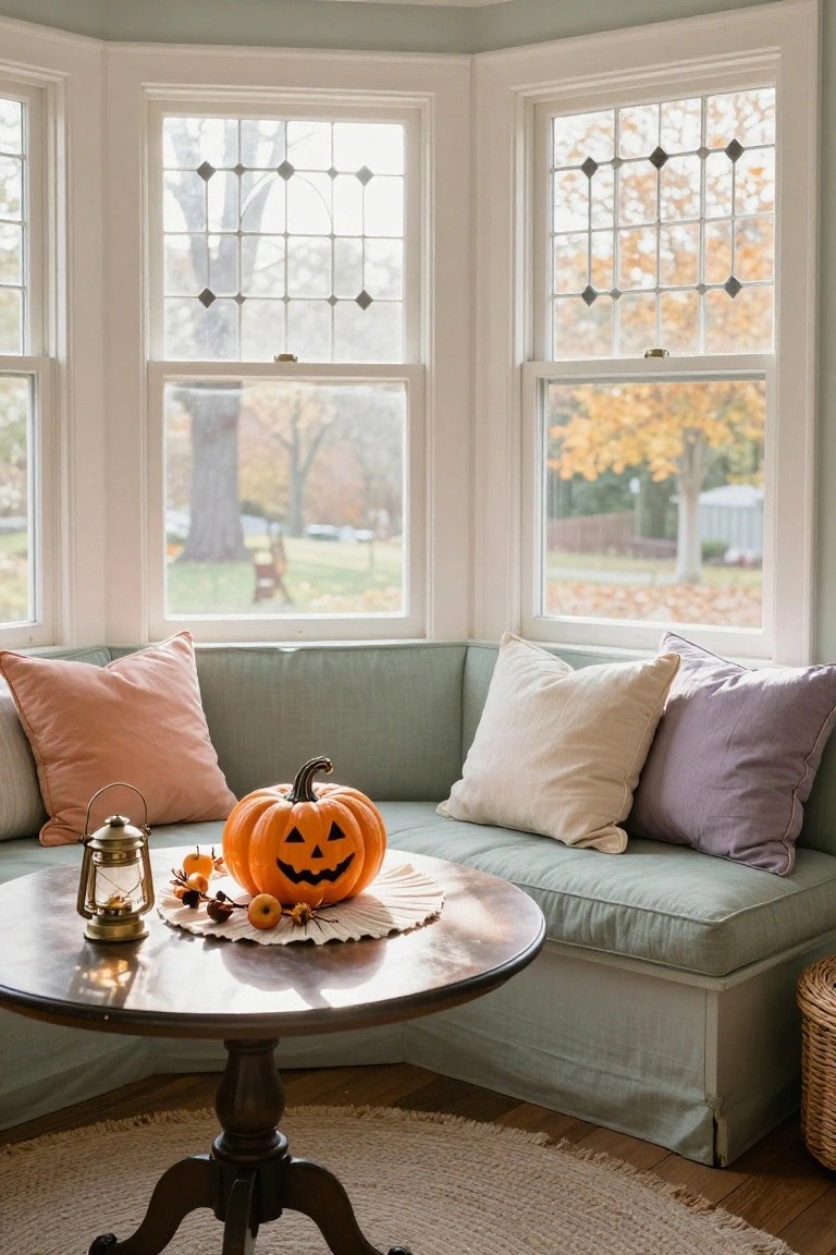 Cozy Bay Window Seat Halloween Nook