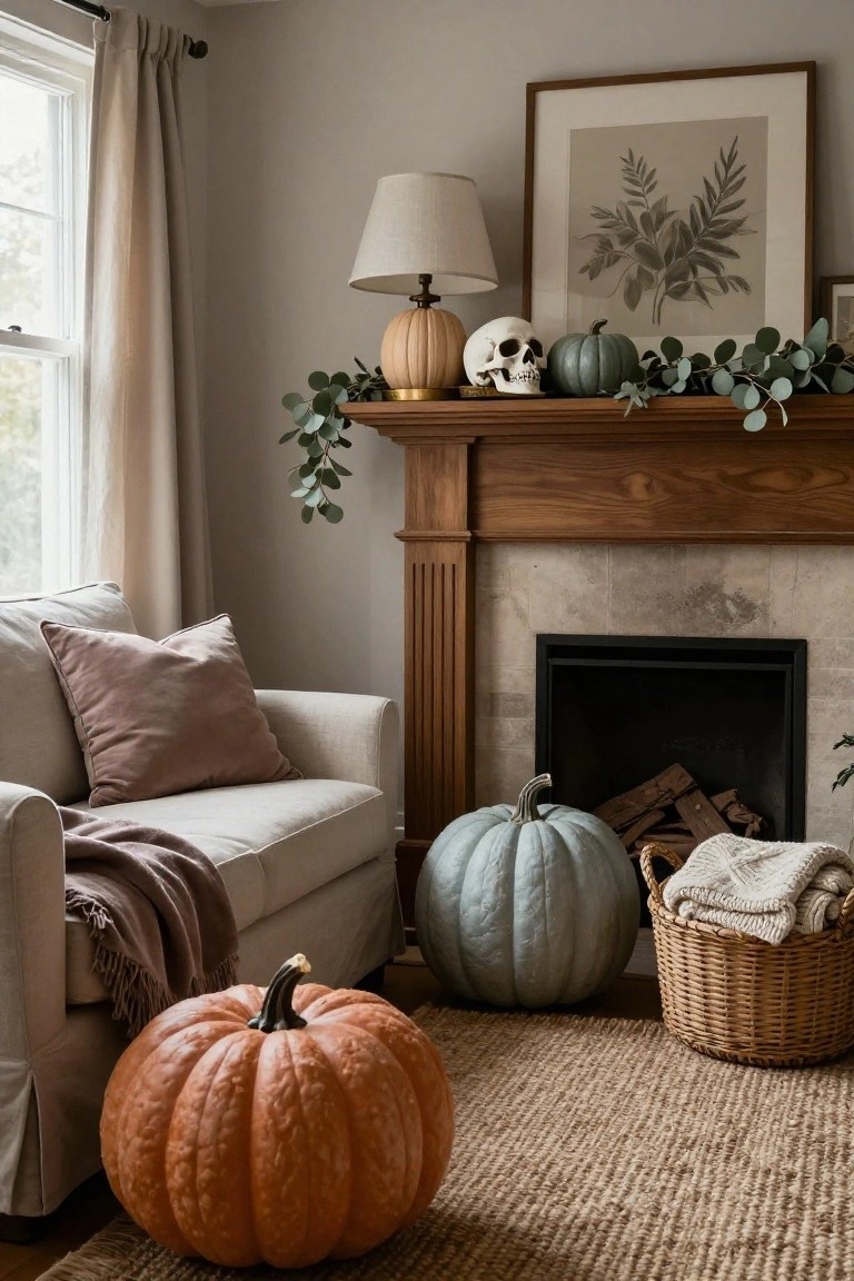 Pastel Pumpkins Beside the Sofa