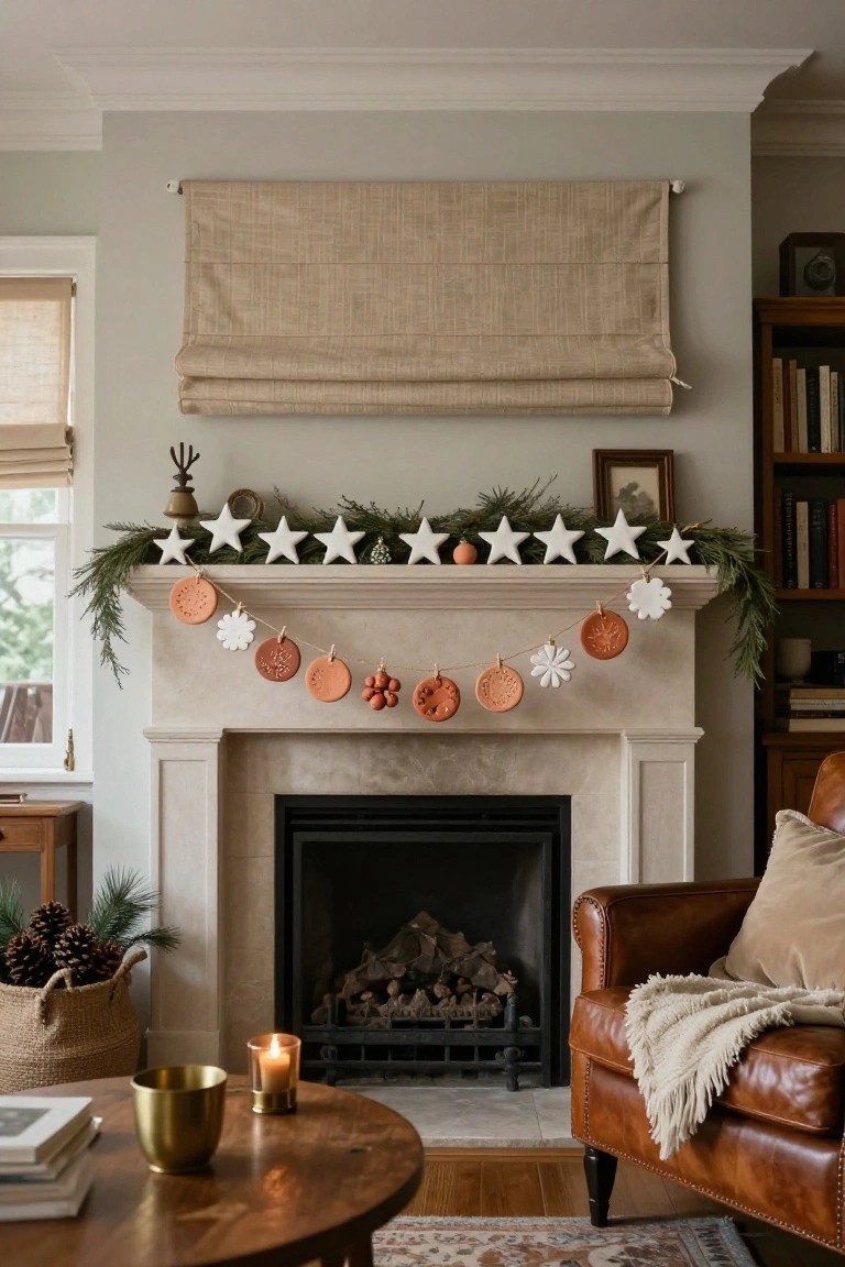 Clay Ornament Garland Over the Mantel