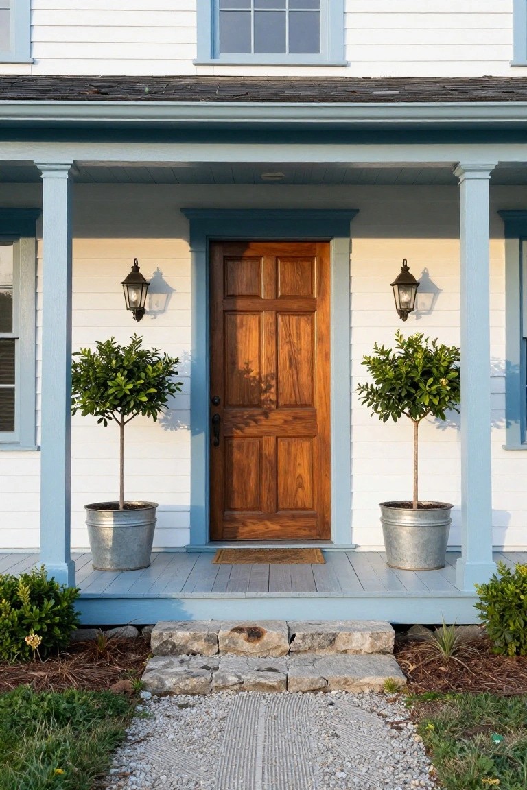 Symmetrical Topiaries Beside the Door