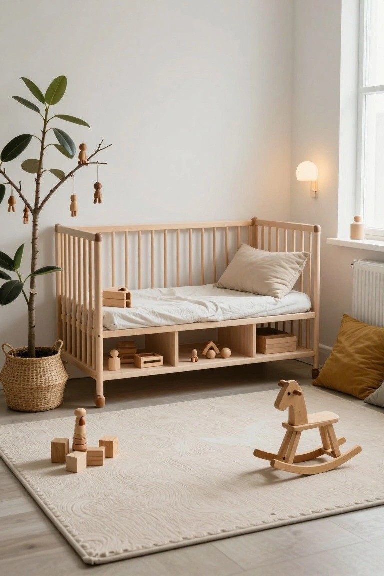 Wooden Crib with Handy Storage