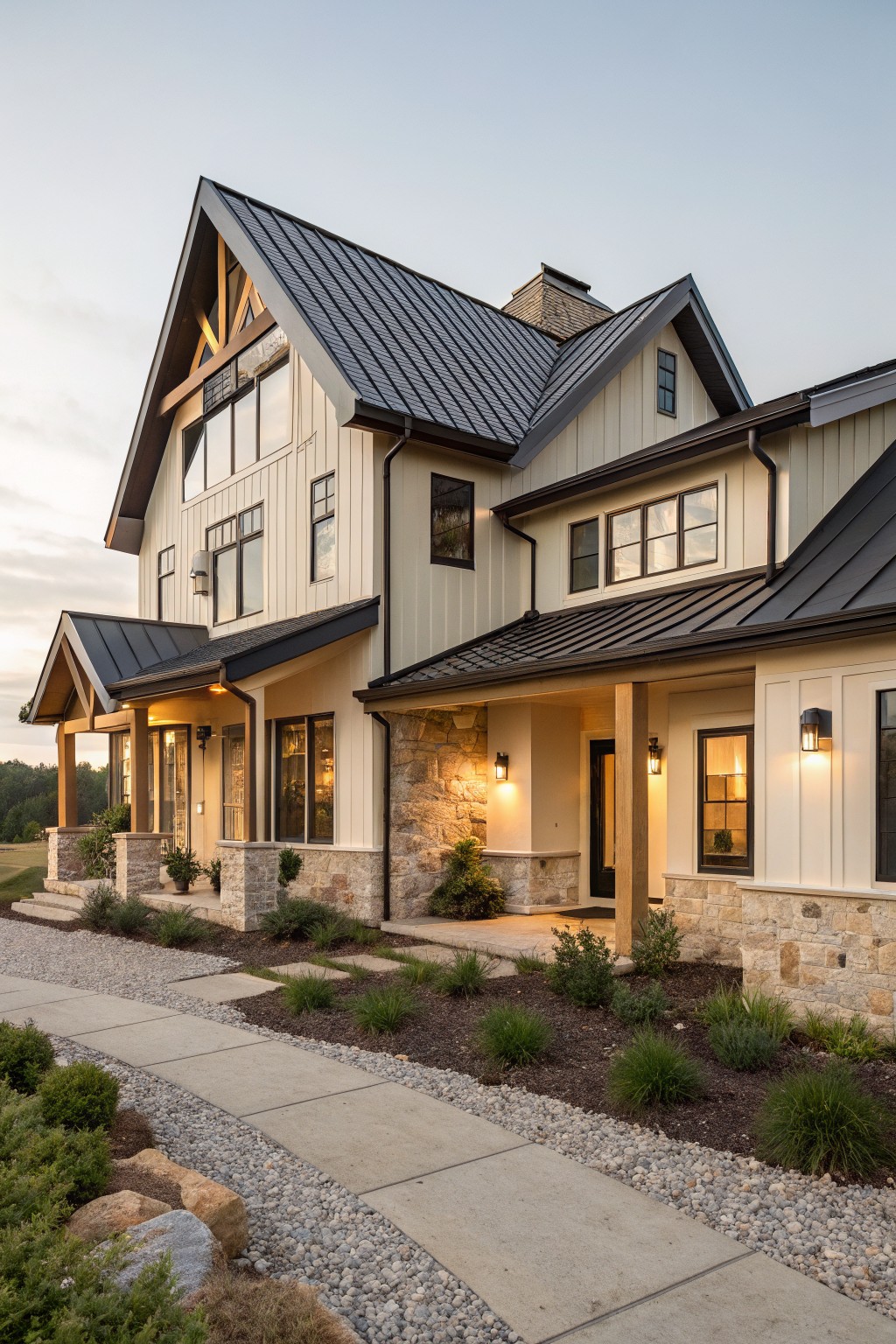 Stone Bases on Modern Farmhouses