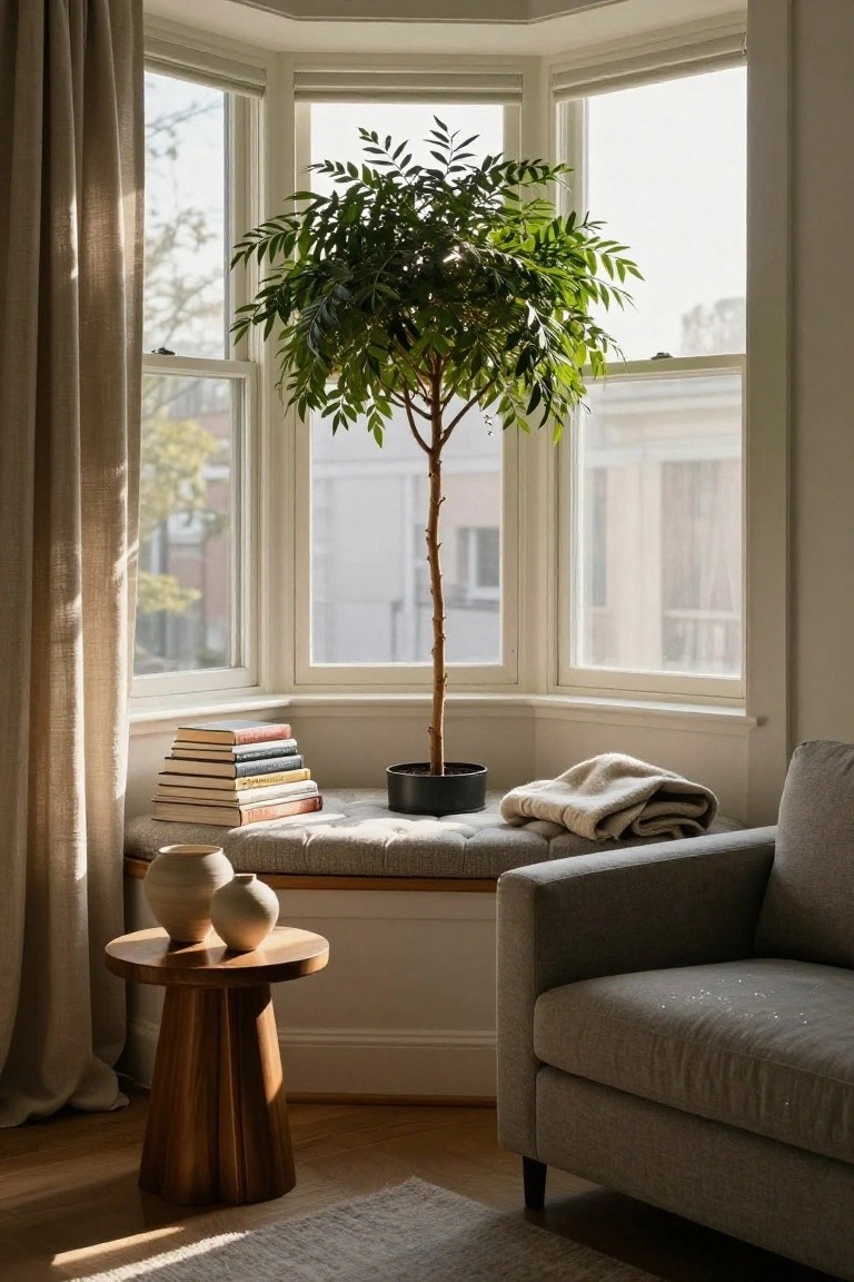Slim Tree in Bay Window Seating