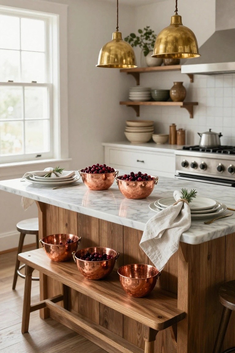 Hammered Copper Bowls with Cranberries