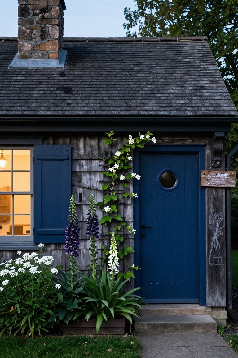 Navy Blue Door with Porthole Window