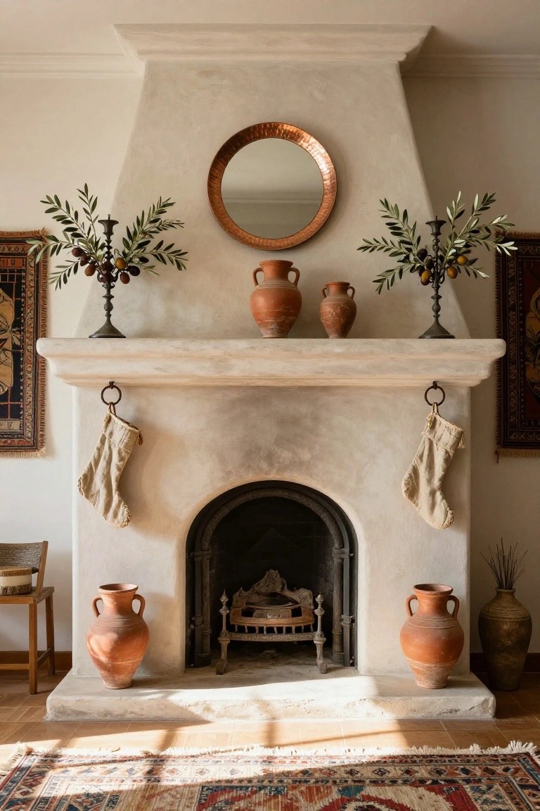 Balanced Christmas Mantel with Matching Terracotta Pots
