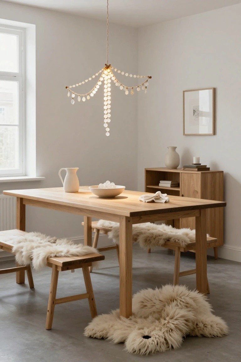Beaded Chandelier Over the Dining Table