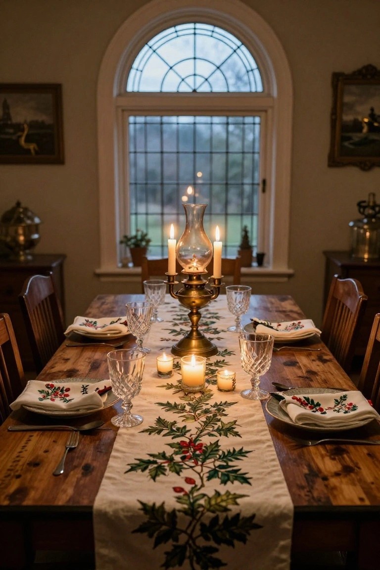Holiday Table with Brass Candelabra