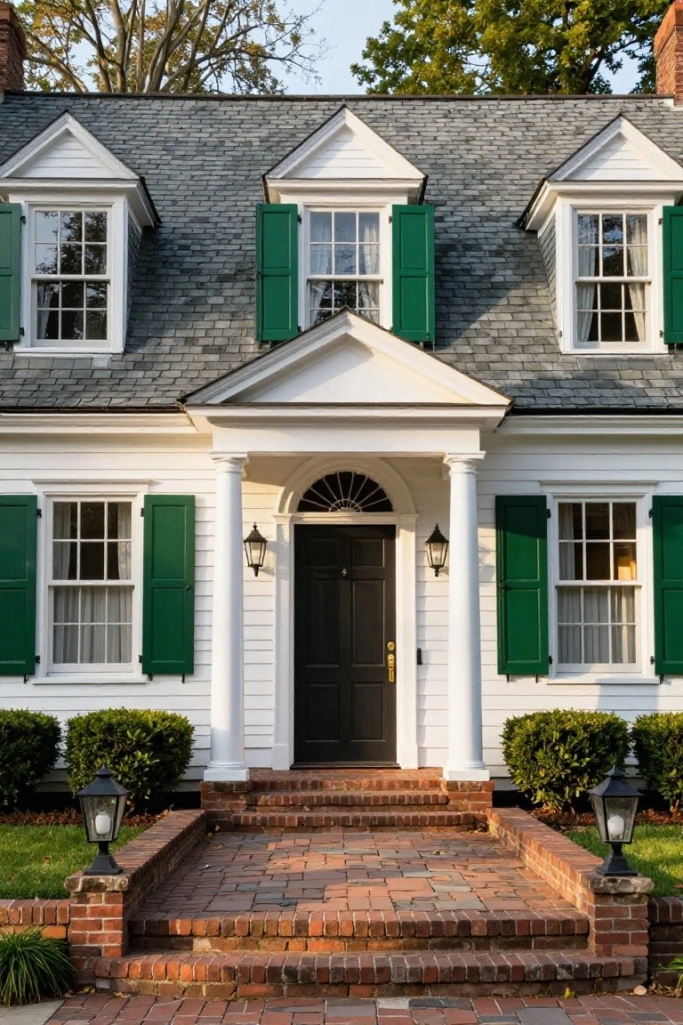 Classic Colonial Facade with Green Shutters