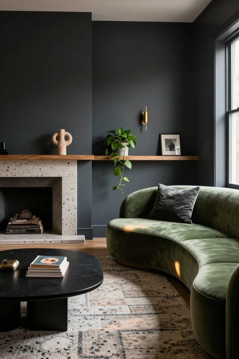 Curved Green Velvet Sofa