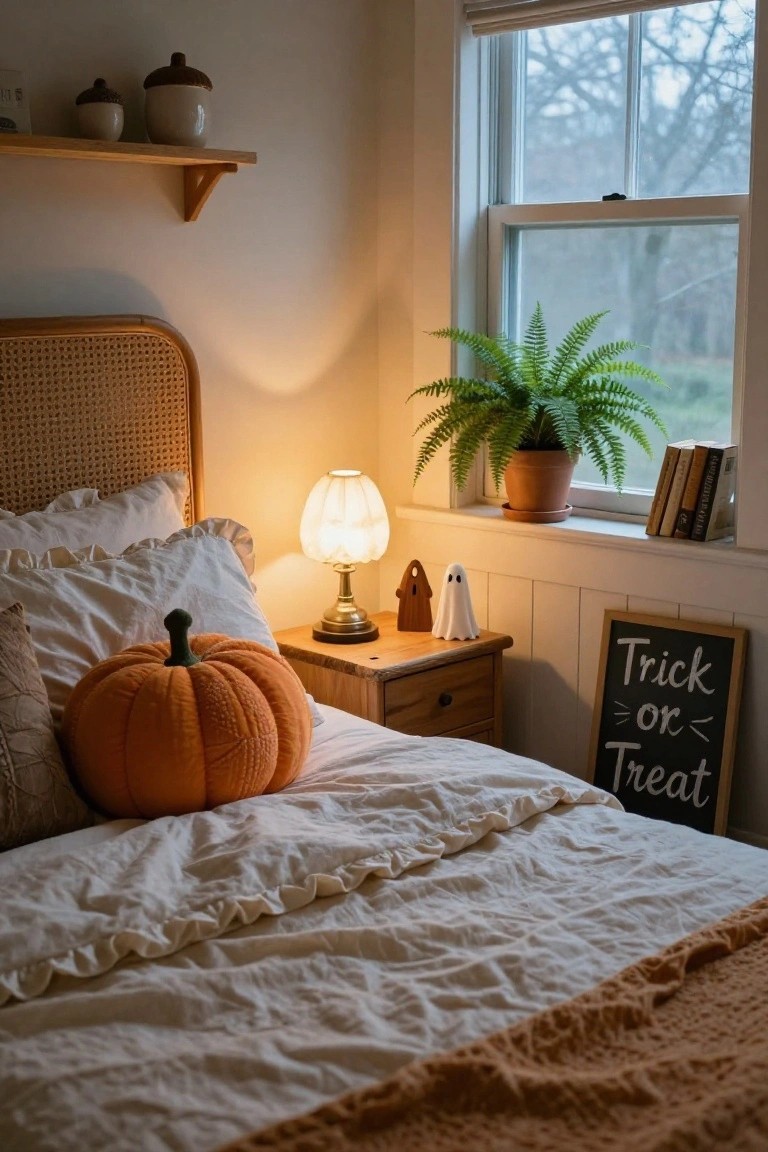 Plush Pumpkin on Cozy Bedding