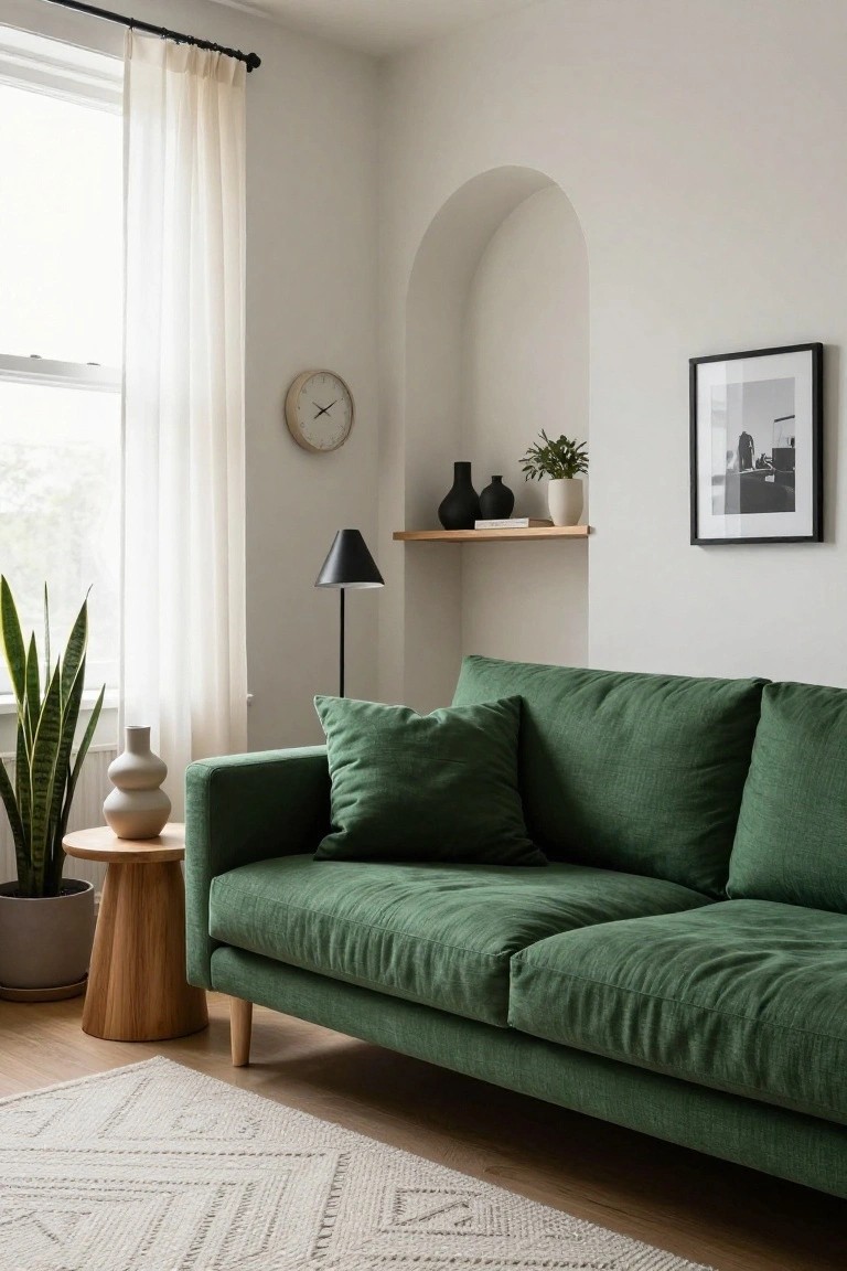 Dark Green Sofa in Neutral Room