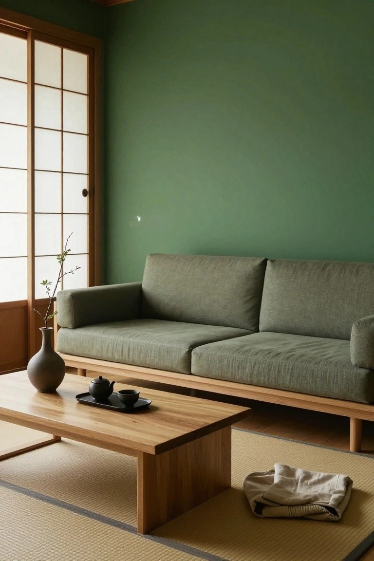 Dark Green Walls in a Japanese Room