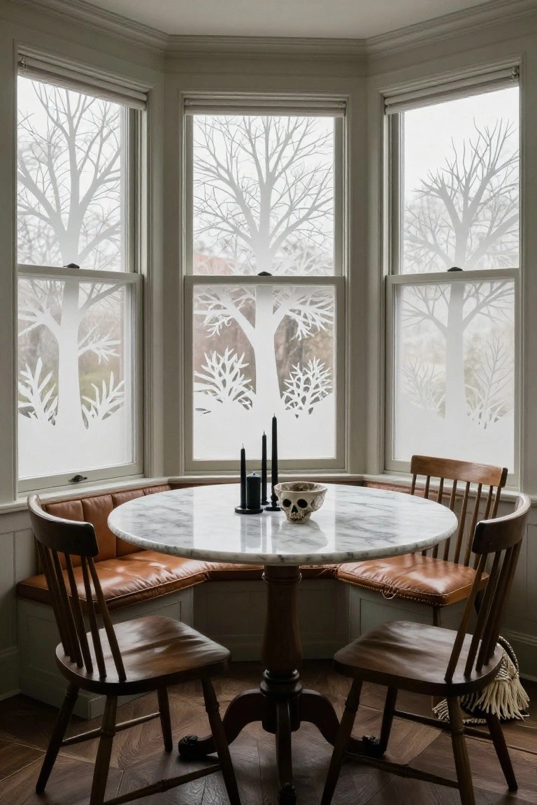 Bare Tree Silhouettes on Frosted Windows