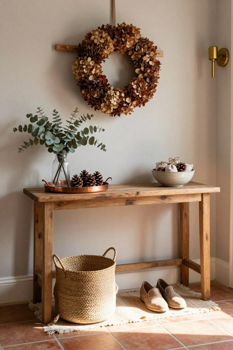 Rustic Console with Natural Holiday Accents