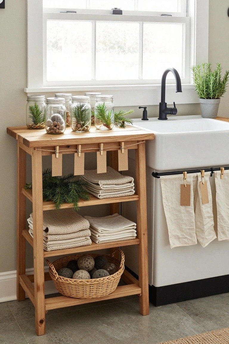 Rustic Wooden Shelf for Holiday Linens