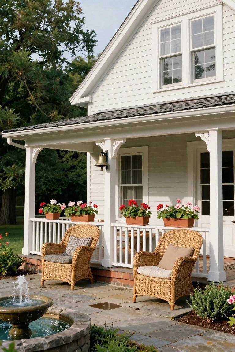 Geraniums Lining the Porch Railing