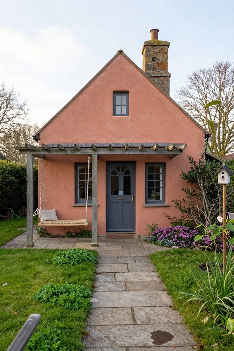 Pink Rendered Cottage Facade