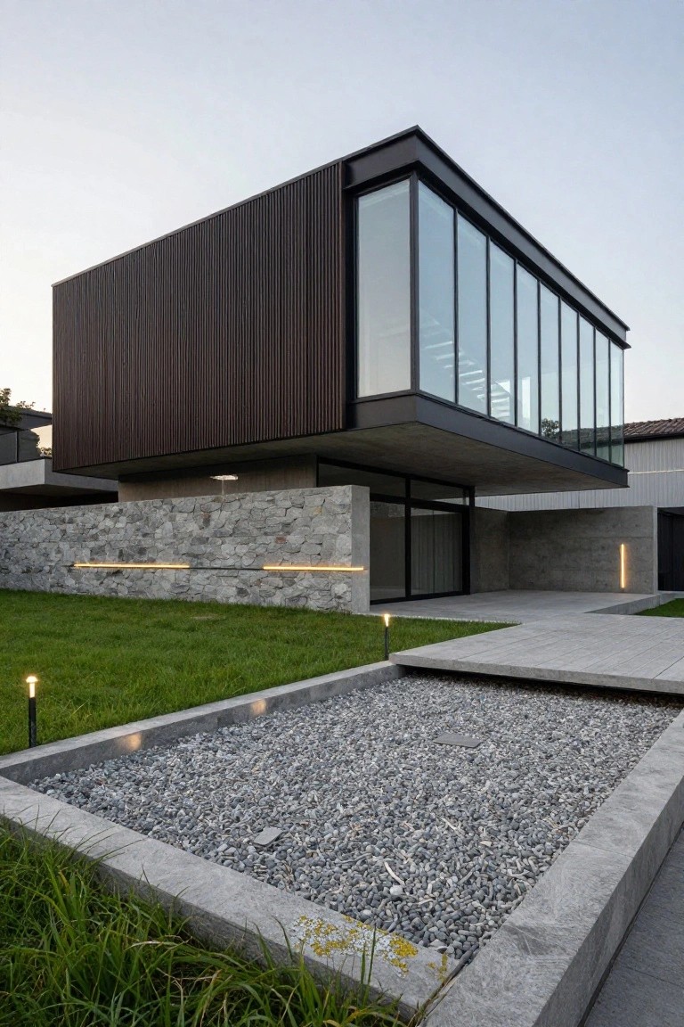 Cantilevered Wood Over Stone Base