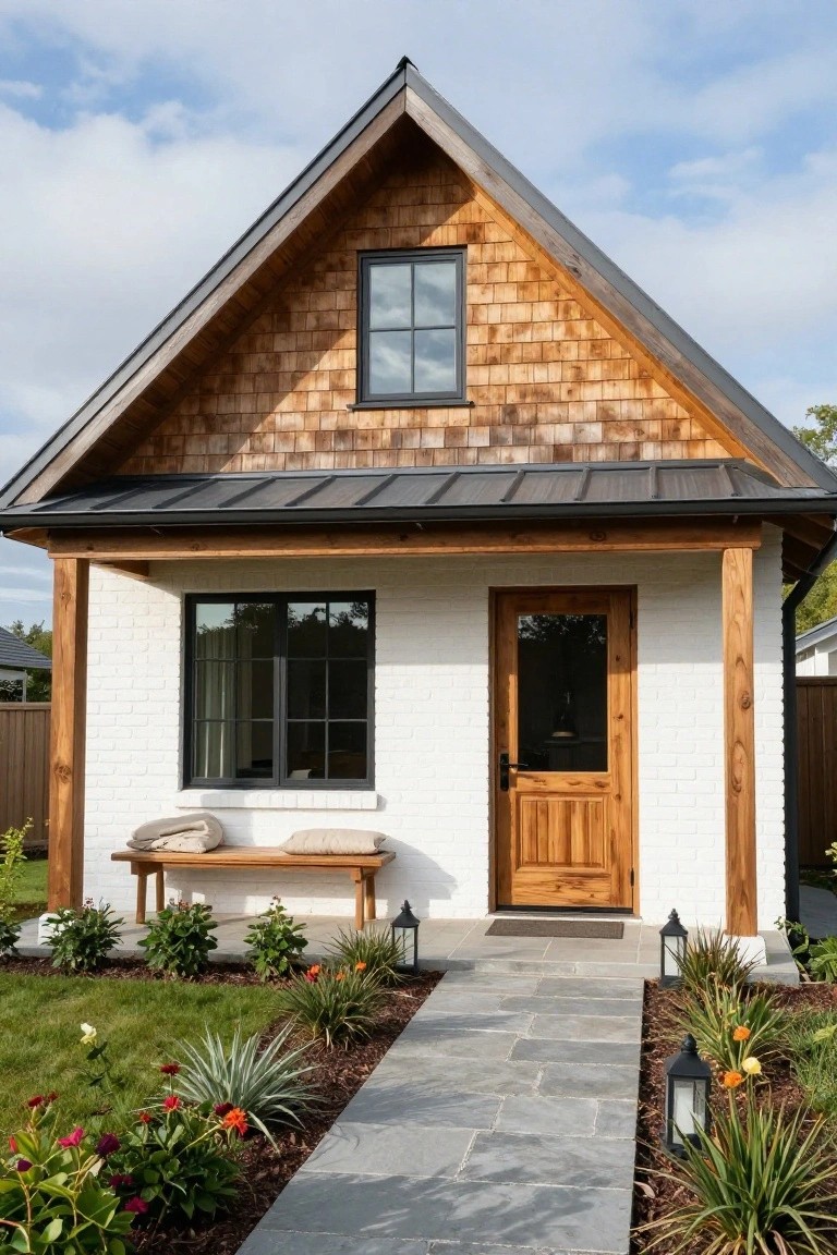 White Brick and Cedar Shake Facade