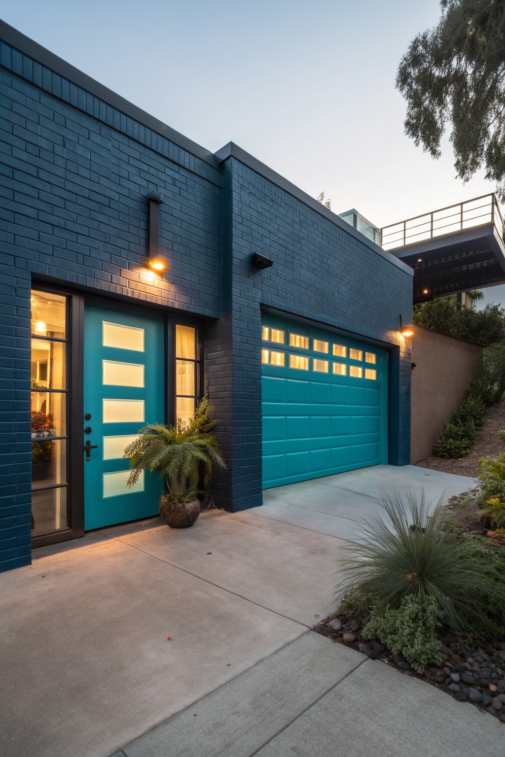 Navy Painted Brick with Teal Accents