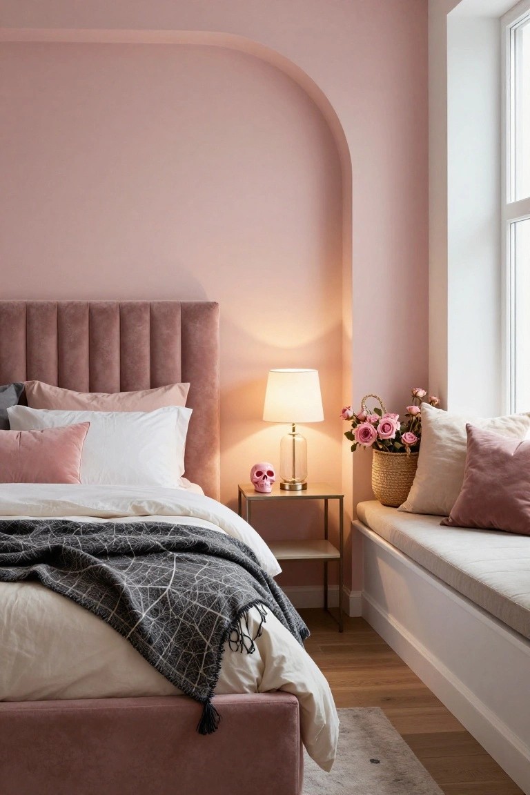 Soft Pink Bedroom with Spooky Touches