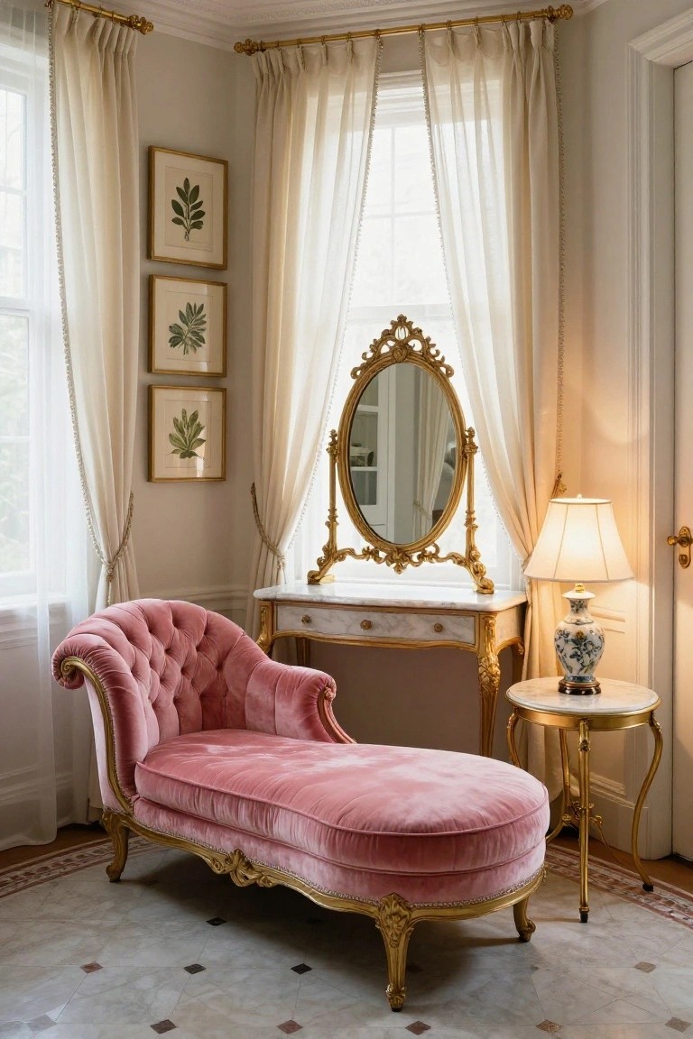 Pink Rococo Chaise Lounge