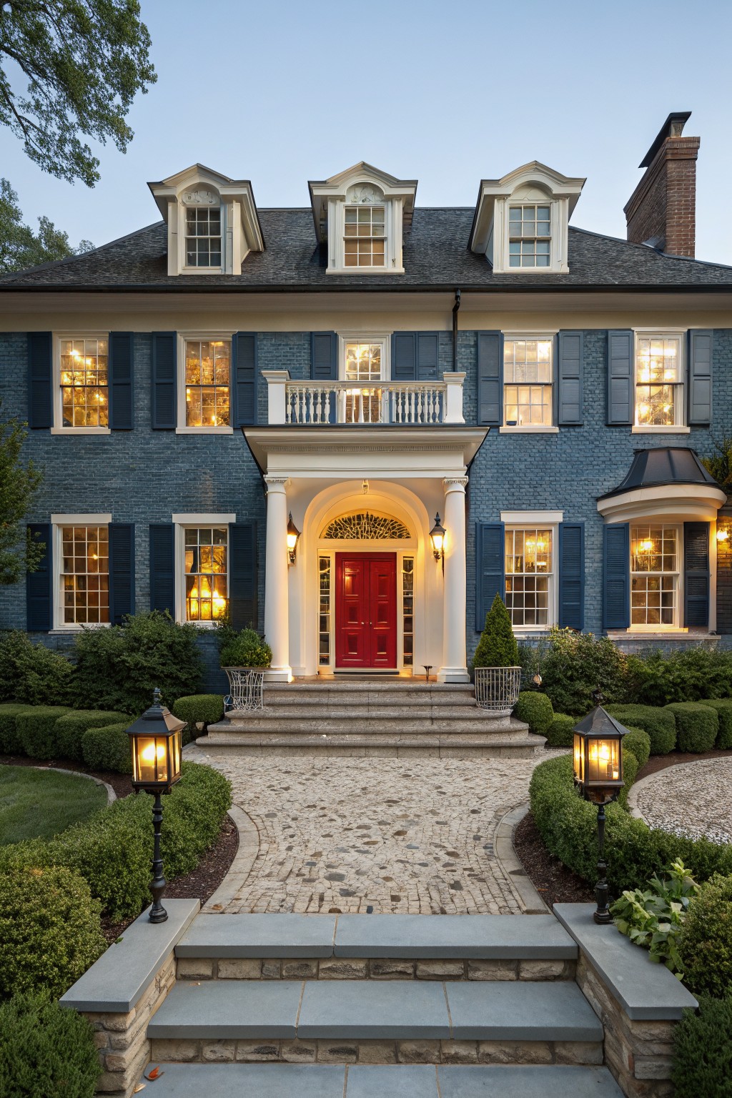 Navy Blue Painted Brick with White Trim