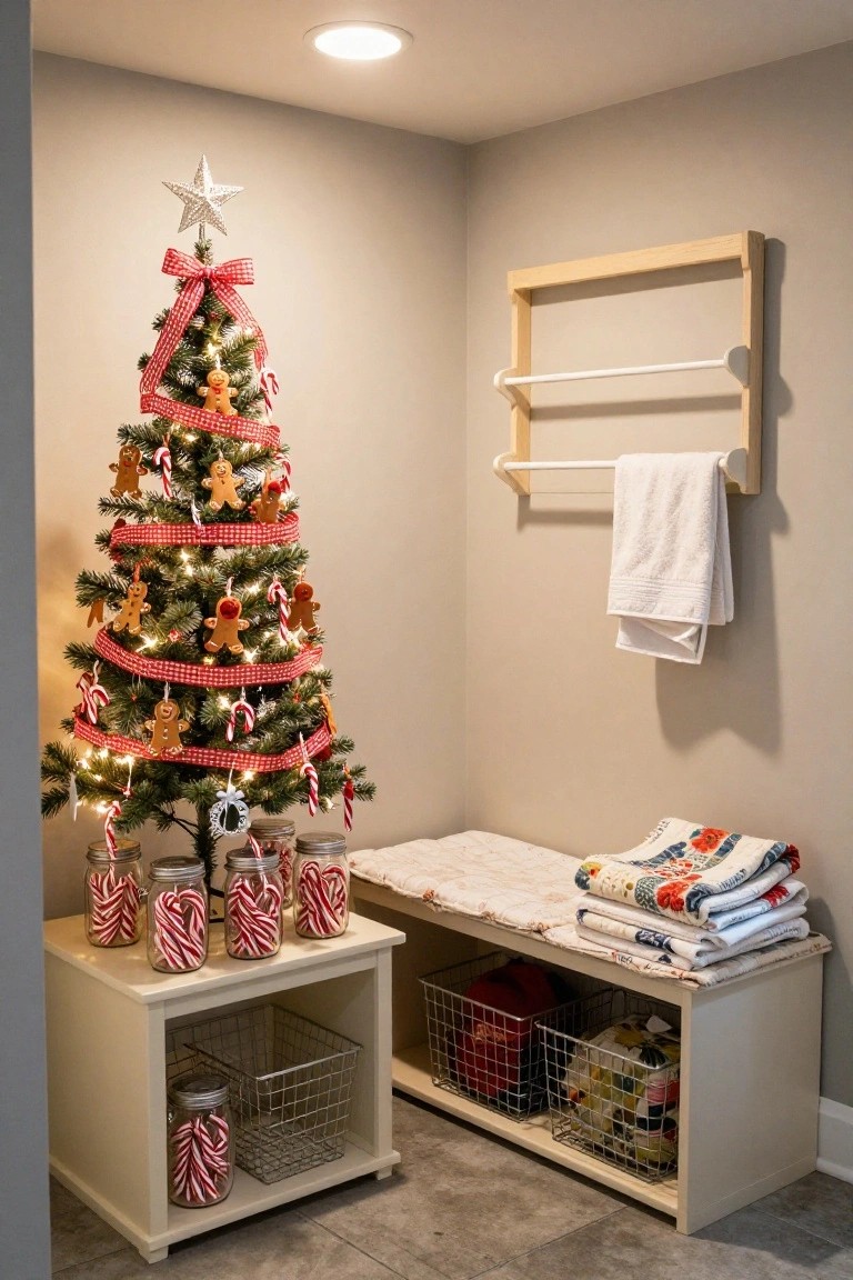 Mini Candy Cane Tree in the Laundry Nook