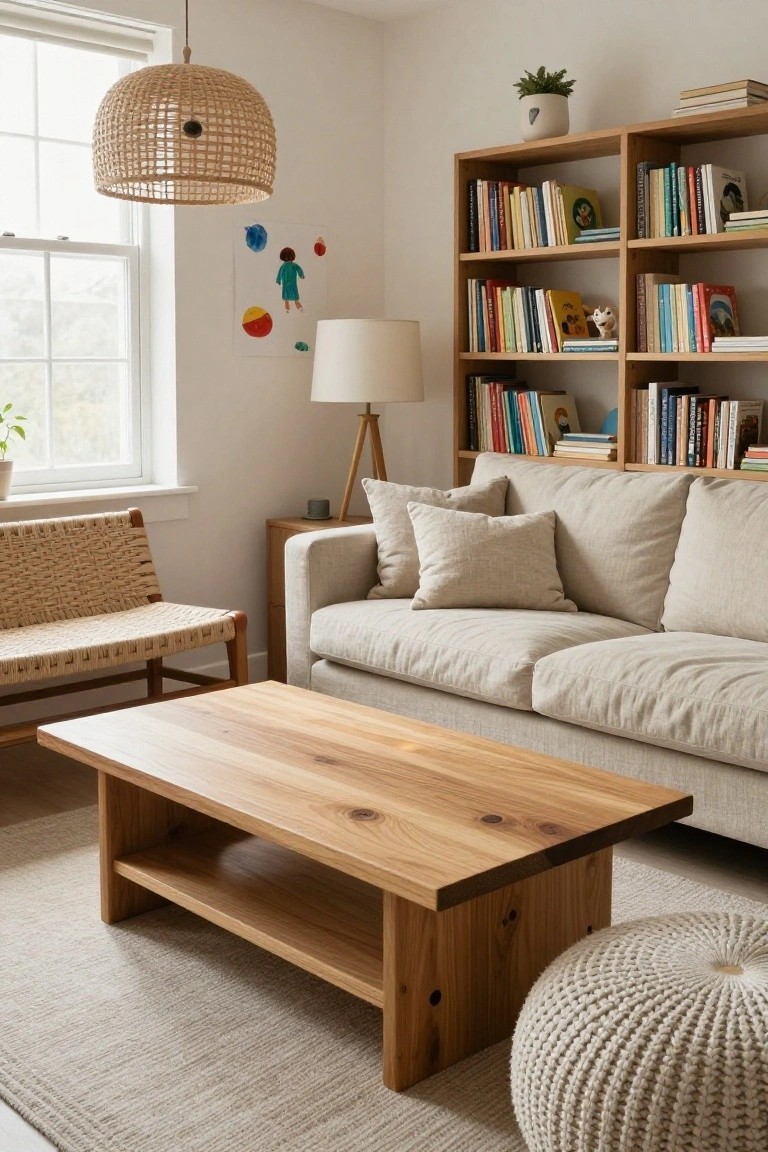Wood Coffee Table with Open Shelf