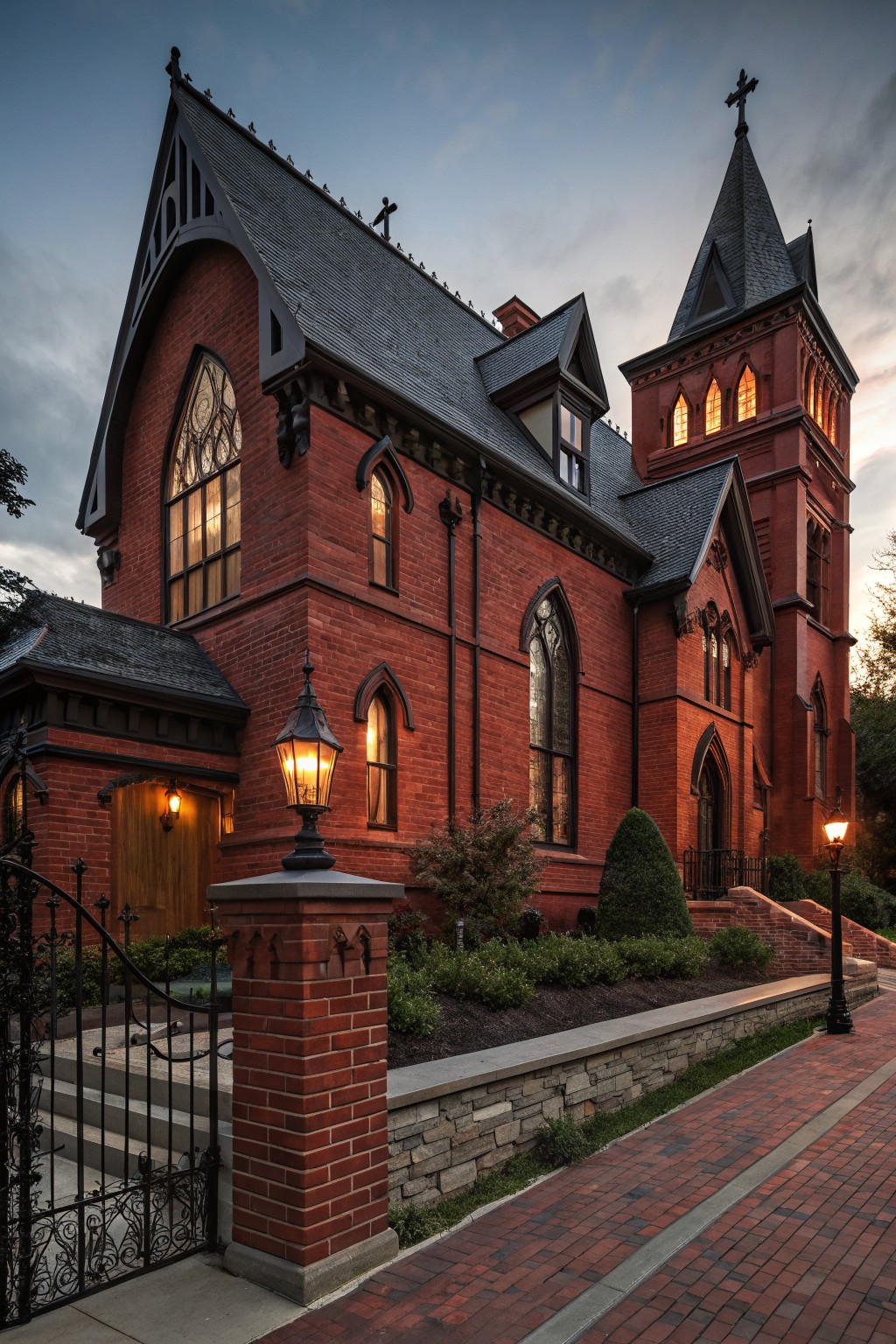 Lantern Lighting on Red Brick Exteriors