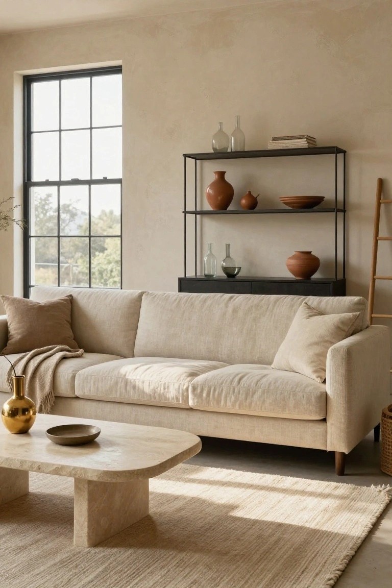 Cream Sofa and Travertine Table Pairing
