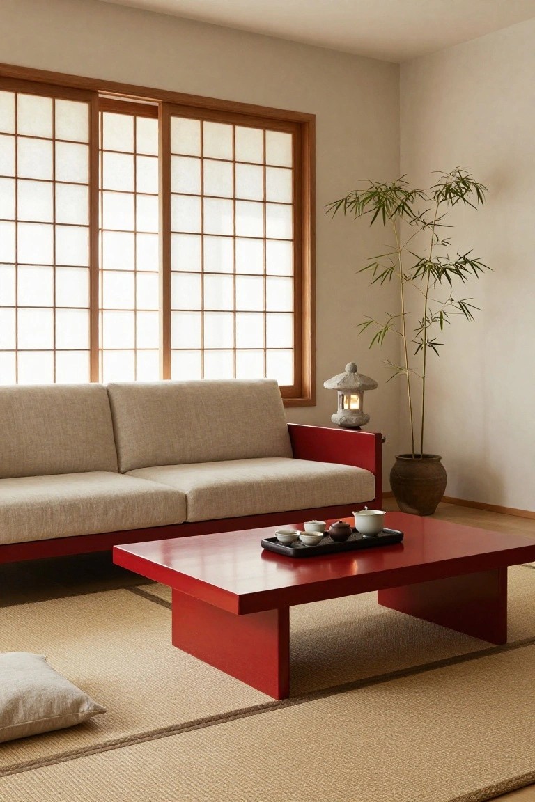 Cherry Red Low Table in Japanese Living Rooms
