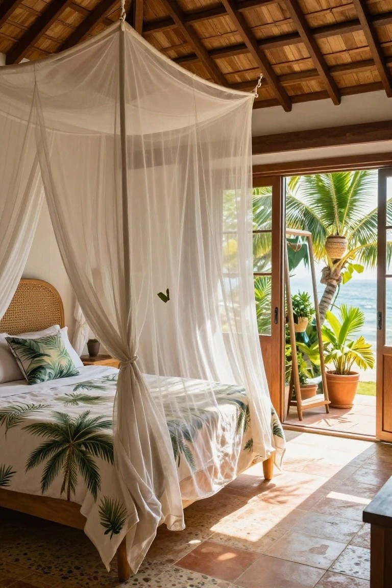 Sheer Canopy Beds in Coastal Rooms