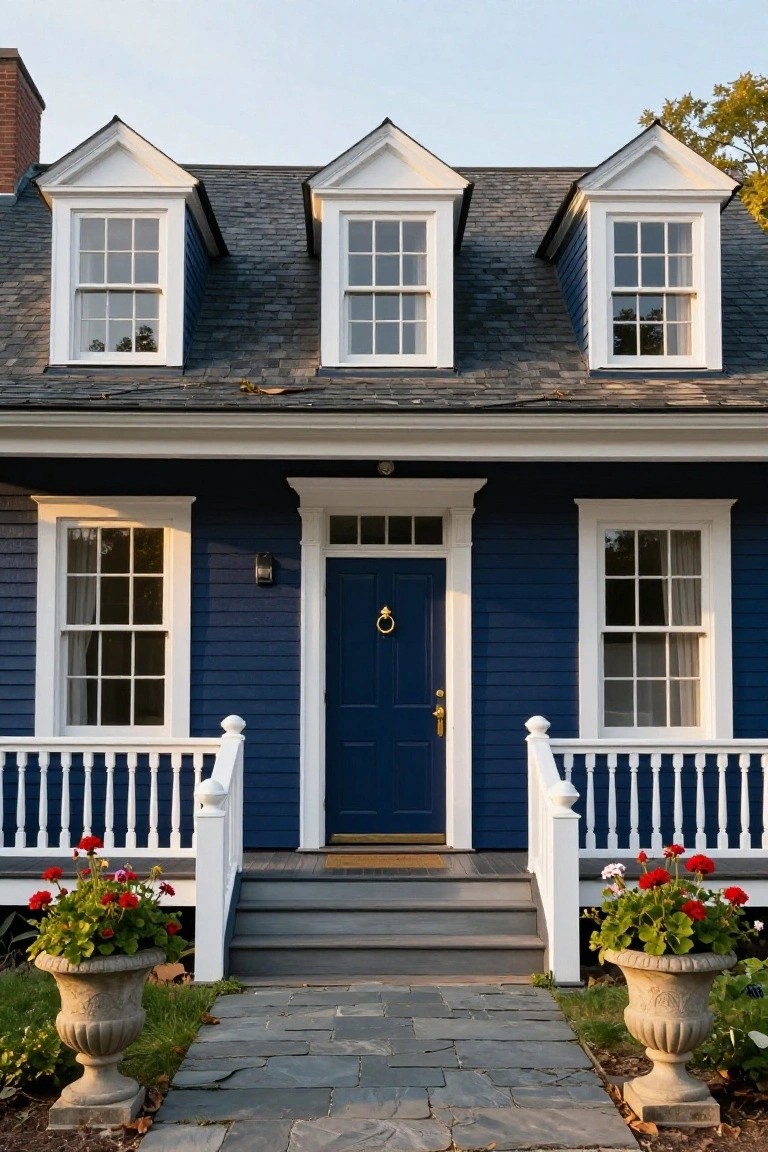 Classic Navy and White Colonial Exterior